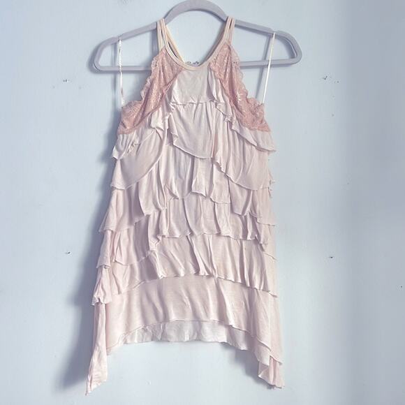 Vintage 90’s Y2K Free People tiered ruffle lace racerback tank top sz S - Picture 1 of 8